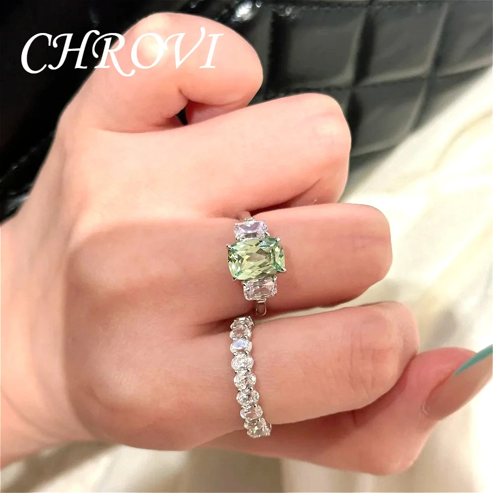 Luxury-Style 925 Sterling Silver Fashion Emerald Fantasy Square Sugar Ring Pillow-Shaped Emerald Women's Ring