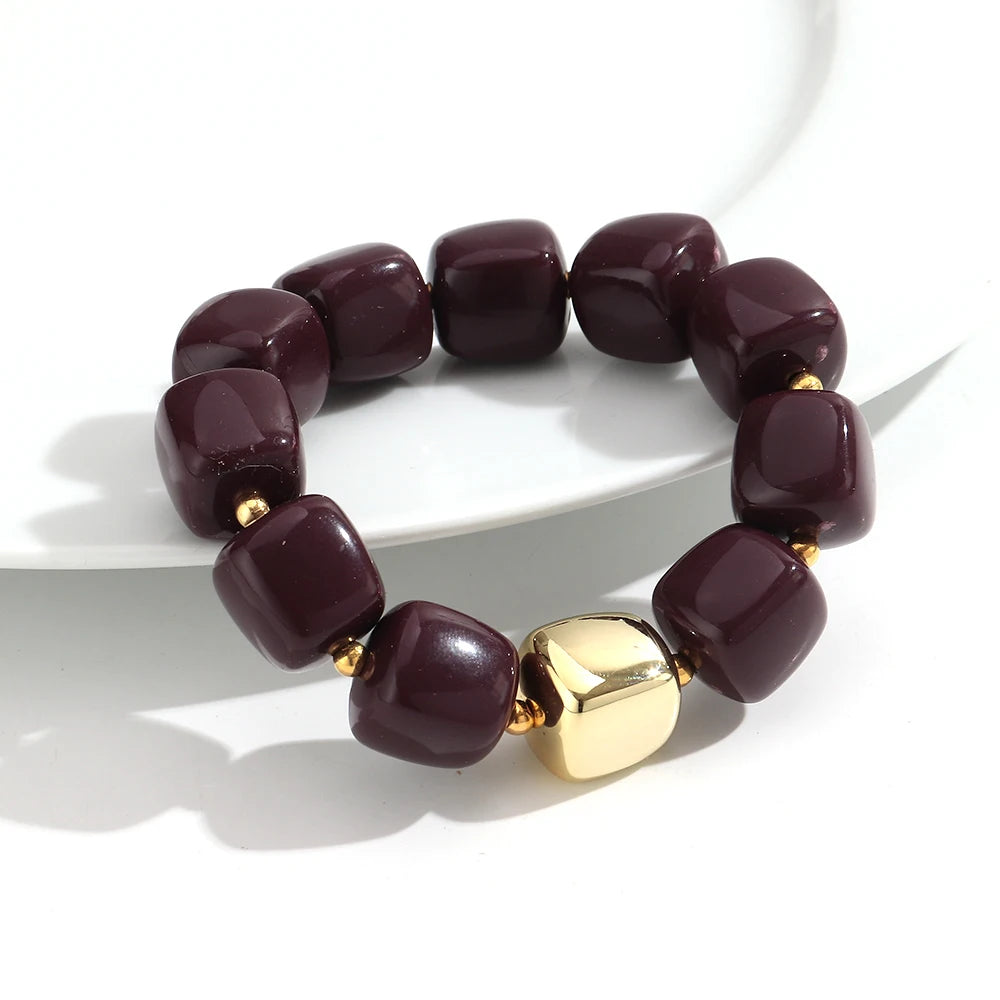 Trendy Colorful Square Beads Elastic Bangle Bracelets New Resin Geometric Beaded Stackable Bracelet 2026 Spring Summer Jewelry
