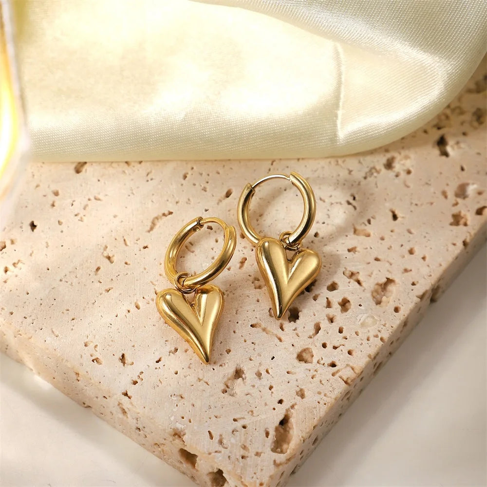 EILIECK New Fashion Stainless Steel Metal Heart Pearl Necklace Earrings For Women Trendy Gold Color Waterproof Jewelry Set Gift