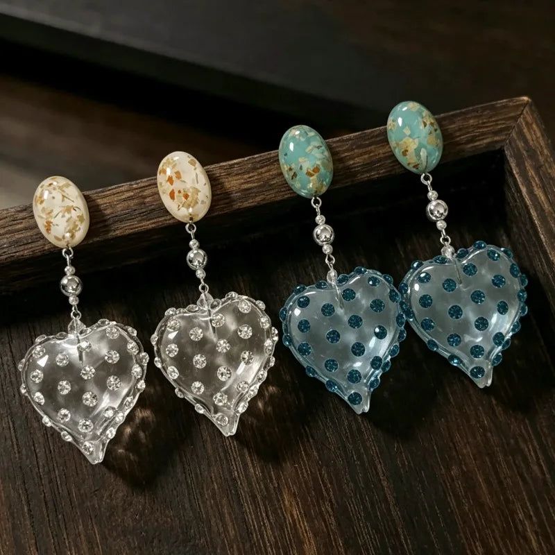 Crystal Earrings for Women Hearts Shaped Vintage Palace Style Aretes De Mujer Sweet Fashion Elegant Versatile Jewelry