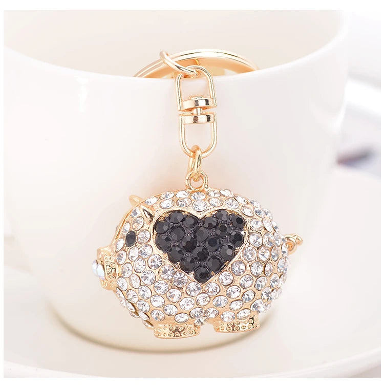 EASYA Cute Pig Shape Keychain Bag Key Ring Kawaii Anime Vintage Metal Crystal High-end Luxury Ladies Charm Jewelry gifts friends
