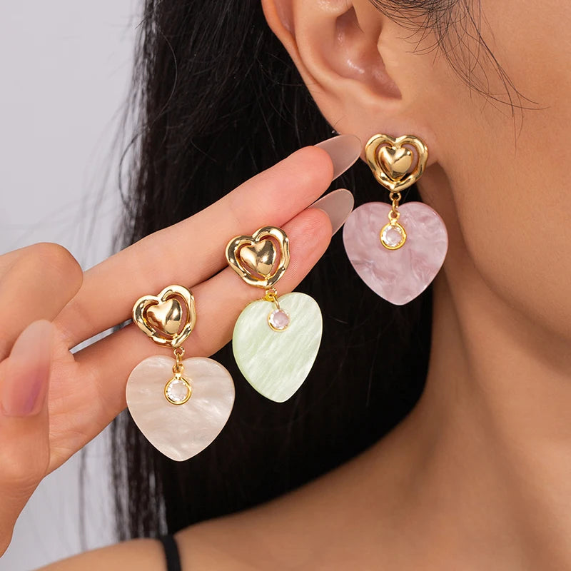 ANENJERY 316L Stainless Steel Double Layer Heart Pendant Stud Earrings For Women French Vintage Luxury Niche Jewelry Gift