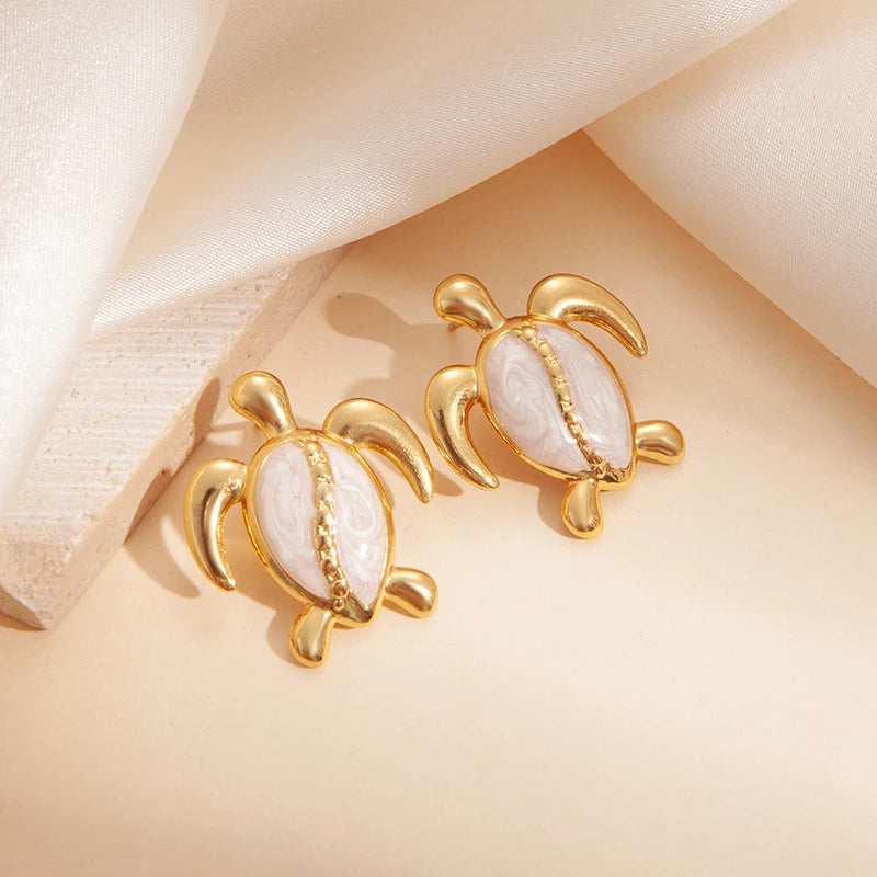 ANENJERY 316L Stainless Steel Colorful Stripes Turtle Earrings For Women Niche Design Unique Cute Jewelry Gifts Wholesale