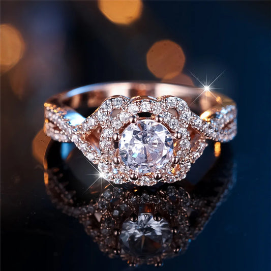 Trendy White Zircon Ring Vintage Fashion Rose Gold Color Wedding Bands Engagement Rings For Women Men Minimalist Jewelry