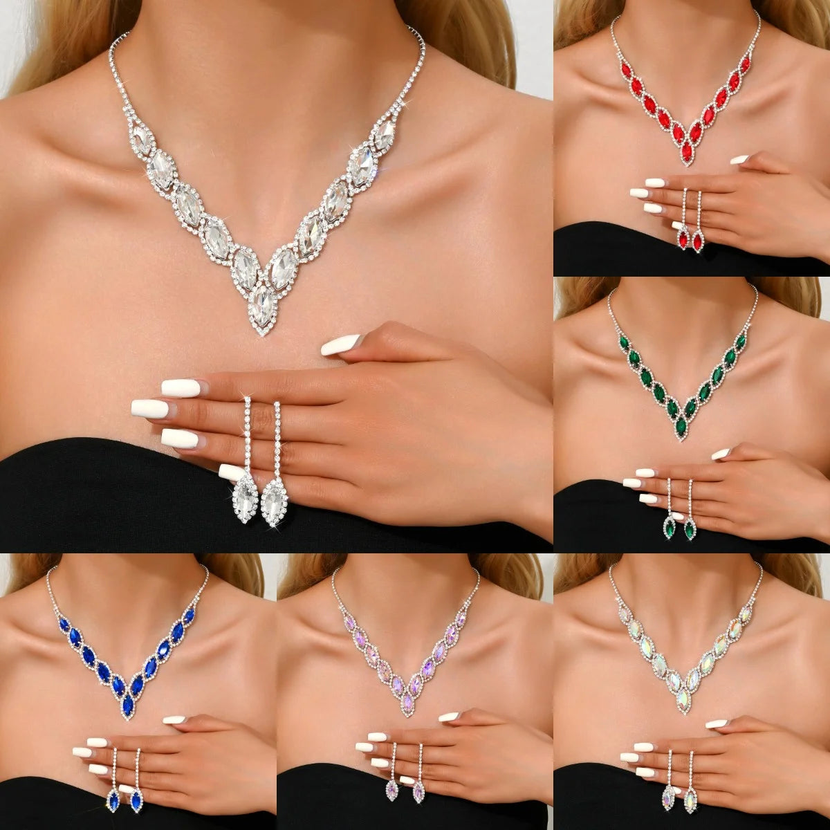 Advanced Versatile Crystal Necklace Earrings Two Piece Set Bridal Wedding Party Vacation Travel Versatile Accessories