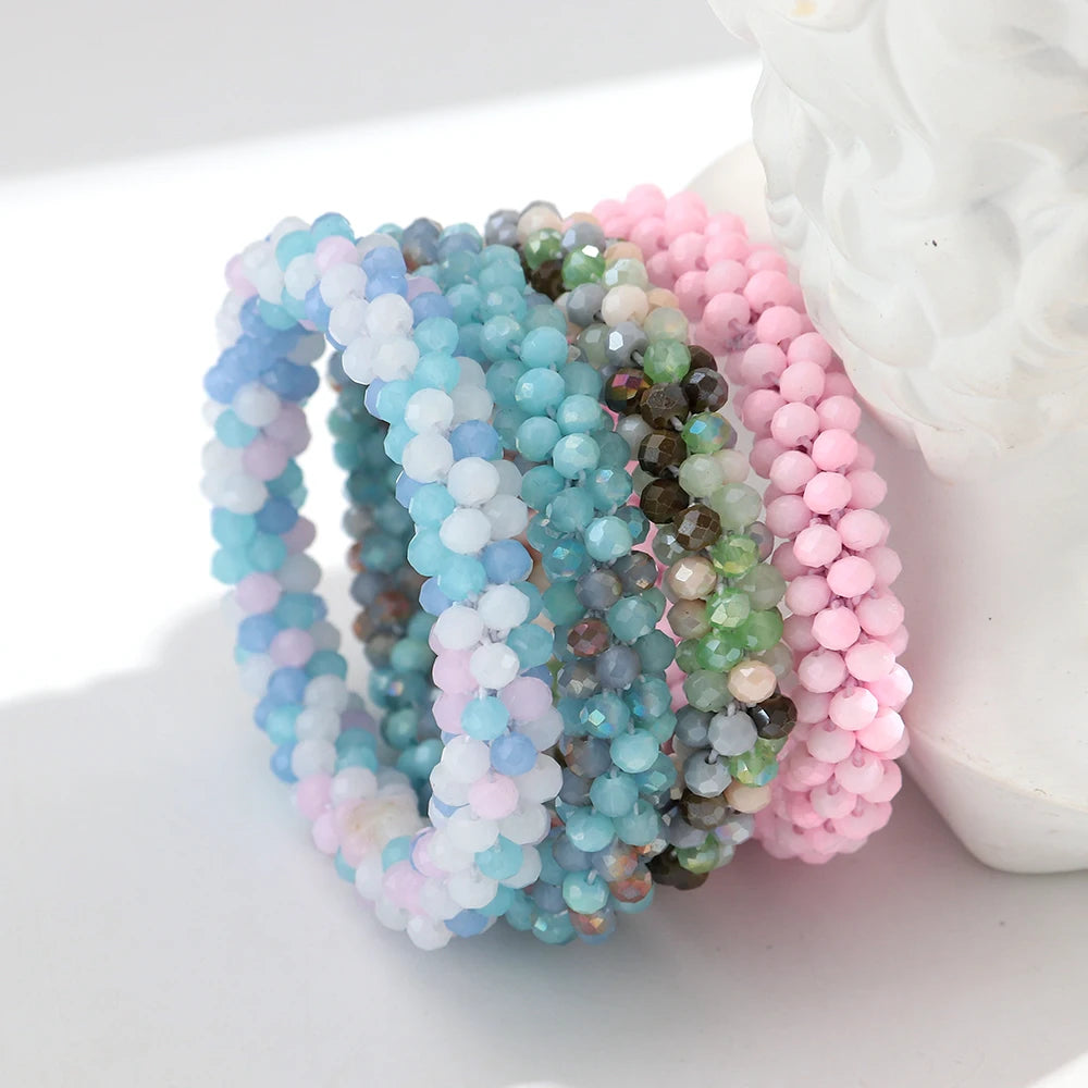 Sweet Rhinestone Round Beads Elastic Bangle Bracelets Fashion Stackable Geometric Stretch Bracelets Women Jewelry Gifts