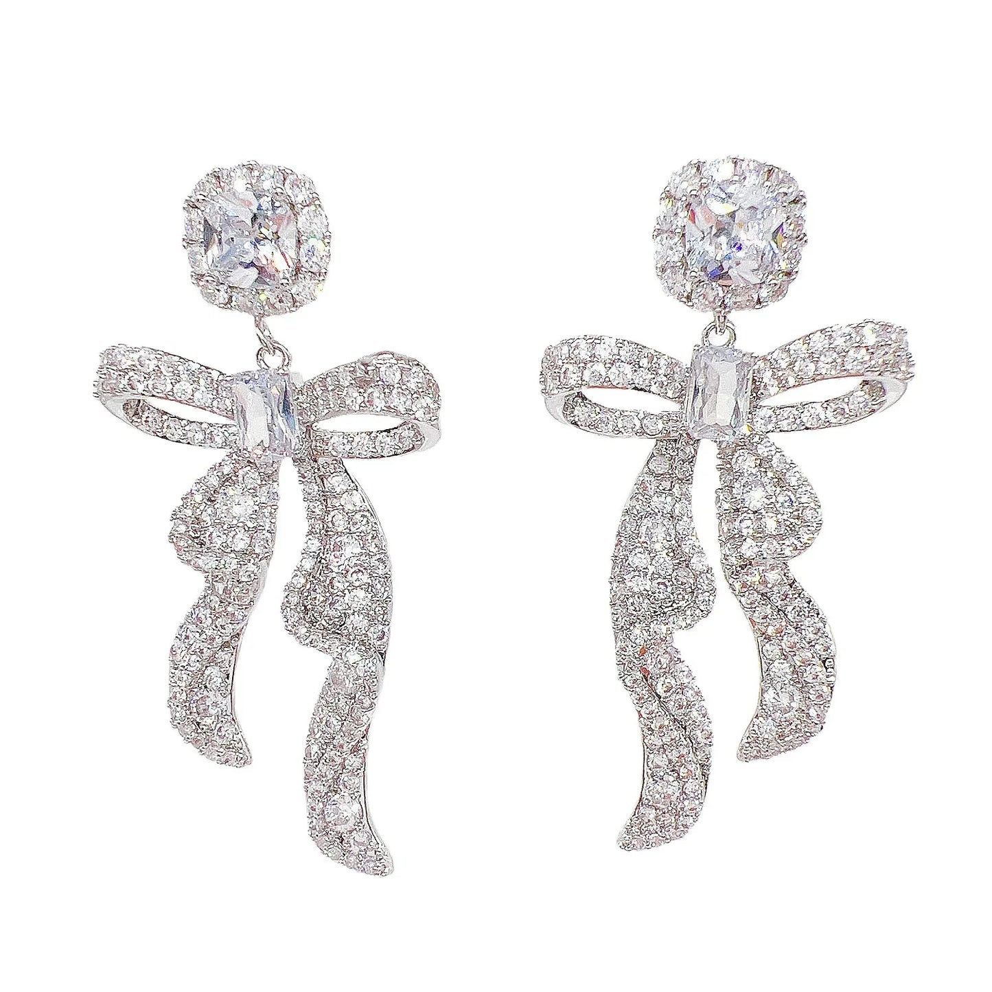 Vintage Elegant Luxury Bowknot Ribbon Zircon Earrings For Women Exquisite Rhinestone Bow Stud Earrings Wedding Party Jewelry