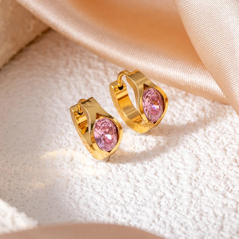 ANENJERY 316L Stainless Steel Geometry Heart Water Drop Zircon Hoop Earrings For Women Men Simple Personality Jewelry Gifts