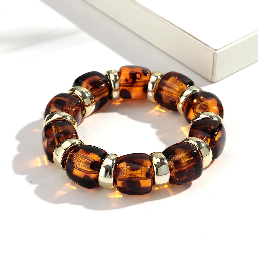 Trendy Acrylic Colorful Square Beads Elastic Bracelets Elegant Resin Geometric Stackable Bangles Bracelet Women's Jewelry Gifts