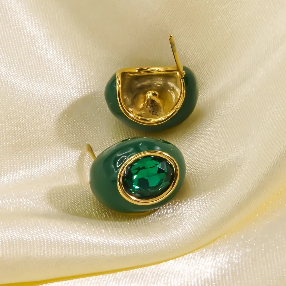 CARLIDANA High Quality Gold Plated Waterdrop Enamel Stud Earrings Jewelry Bridal Wedding Zircon Stone Earrings For Women