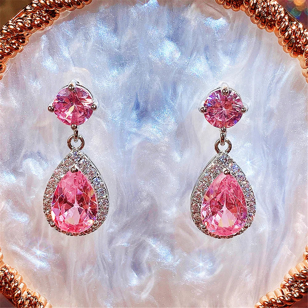 Luxury Female Blue Yellow White Zircon Stone Drop Dangle Earrings Cute Silver Color Party Jewelry For Women
