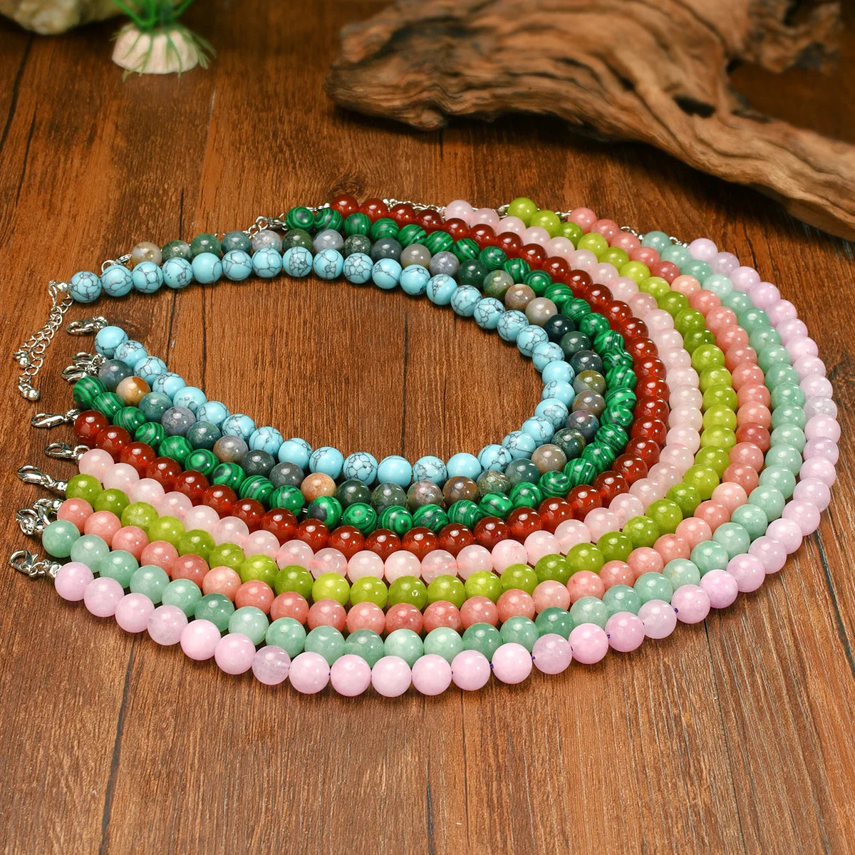 Summer Bohemia Colorful Natural Stone 10mm Bead Necklace Handmade Glass Beading Collar Choker for Women Girls Trend Jewelry Gift