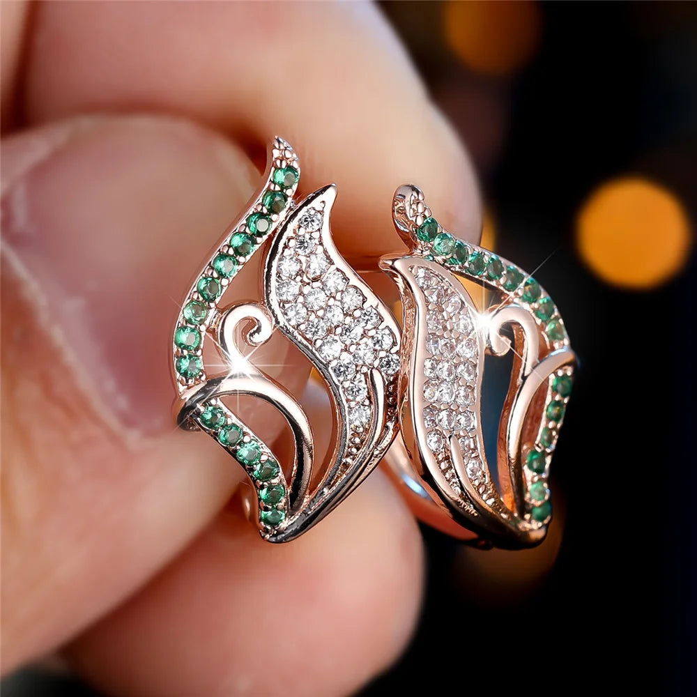 Cute Female White Green Zircon Stone Hoop Earrings Luxury Gold Color Wedding Jewelry For Women