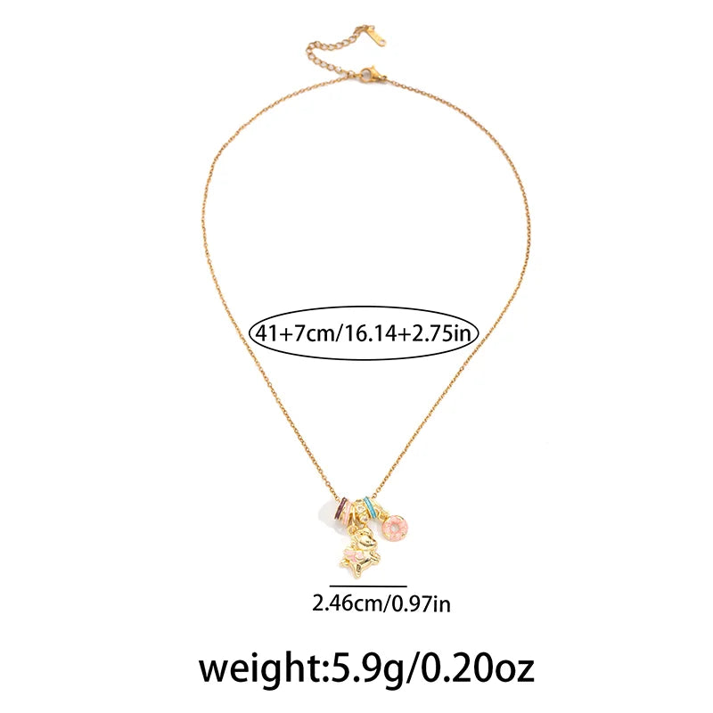 ANENJERY 316L Stainless Steel Drop Oil Horse Circular Pendant Necklace For Women Fashion Cute Sweet Jewelry Gifts Wholesale