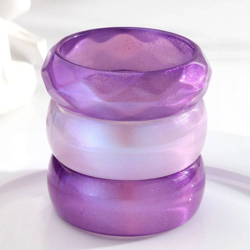 Trendy Resin Purple Wide Geometric Chunky Bangles for Women Fashion Acrylic Beaded Bangle Bracelets Party Jewelry Gifts