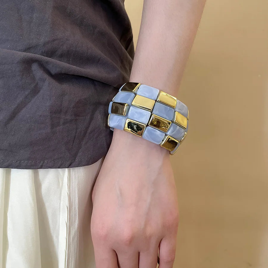 Acrylic Square Splicing Geometric Round Bangles for Women European and American Fashion Simple Bracelet Hand Jewelry Sense