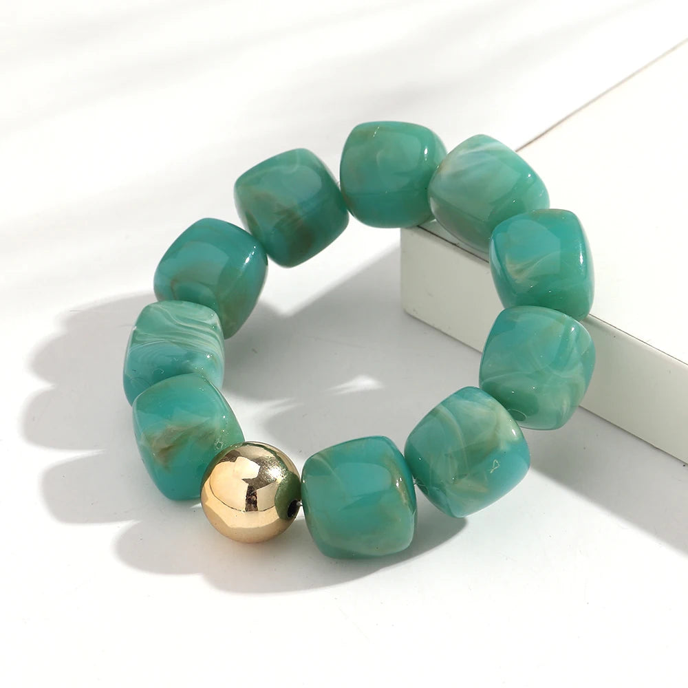 Acrylic Multicolor Irregular Beads Stretchy Bracelets Bangles for Women Resin Marbled Beaded Geometric Elastic Bracelet Jewelry