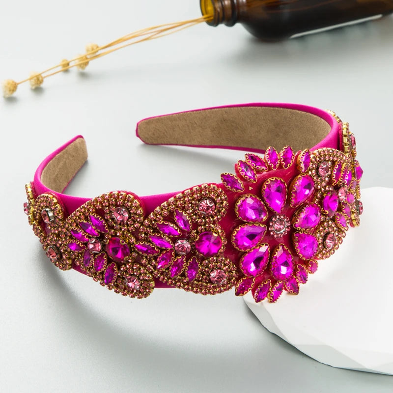 Fashion Flower Super Sparkling Baroque Headband Trendy Light Luxury High End Style Rhinestone Hair Accessories