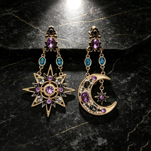 Vintage boho Charm Female Small Rainbow Moon Star Zircon Stone Trendy Drop Dangle Earrings Gold Color Party Jewelry For Women