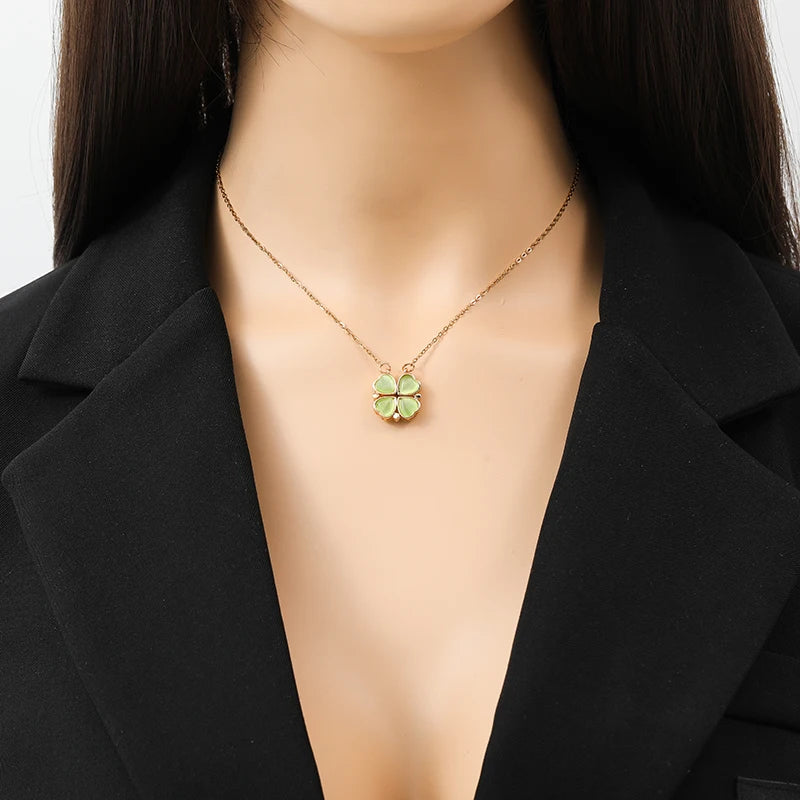 EILIECK New Tulip Flower Cubic Zirconia Chain Necklace Stainless Steel Fashion Collar Necklace Jewelry for Women Bijoux Gift