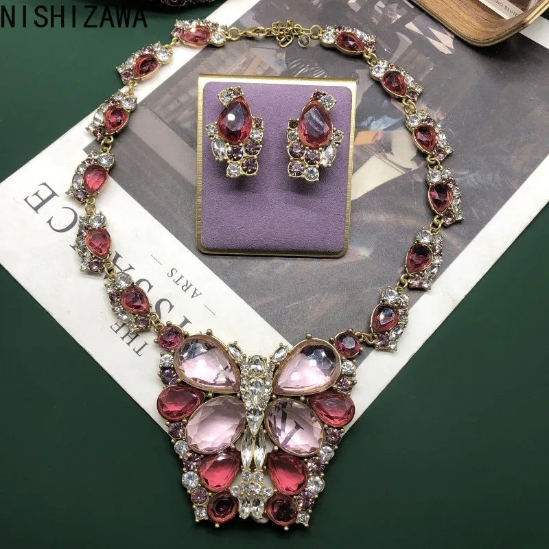 NISHIZAWA Crystal Stud Earrings for Women Court Style Vintage Exquisite Jewelry Luxury Elegant Fashion Aretes De Mujer