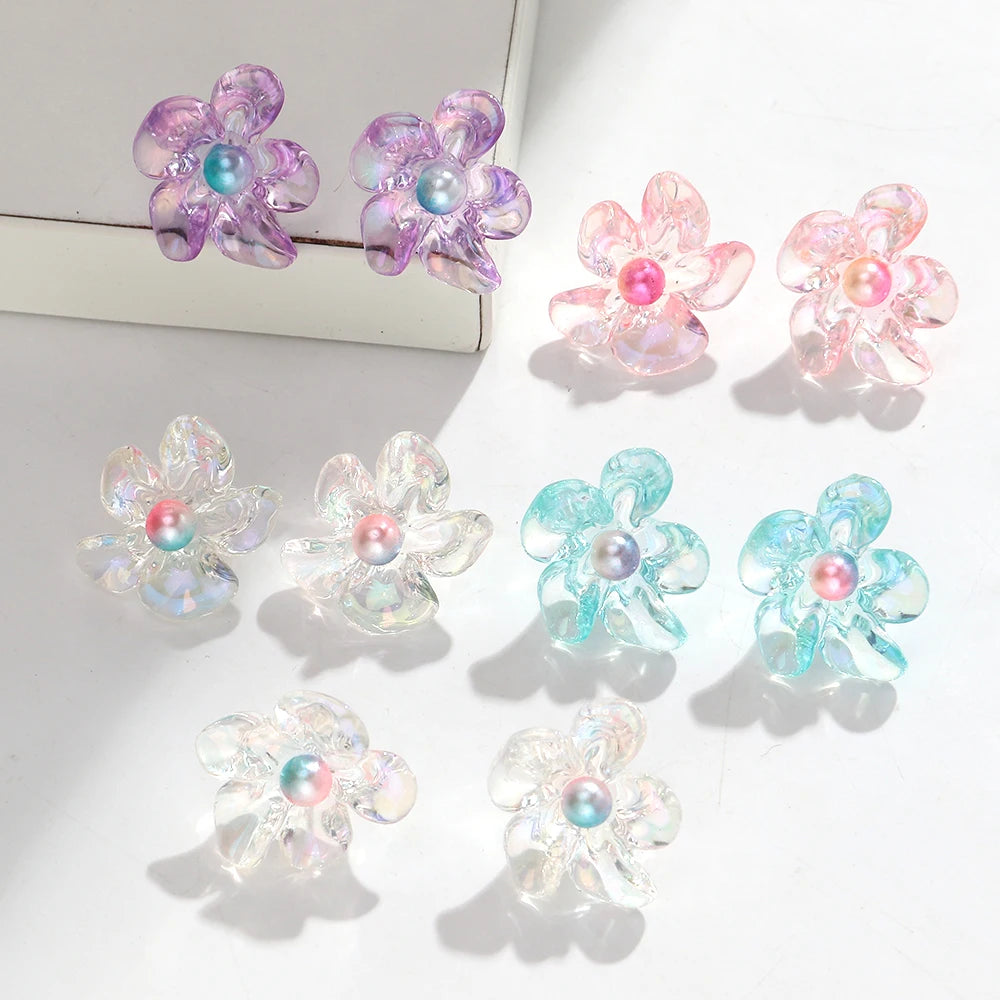 Cute Colorful Transparent Flower Stud Earrings Exquisite Resin Petal Earring for Women Party Jewelry Gifts
