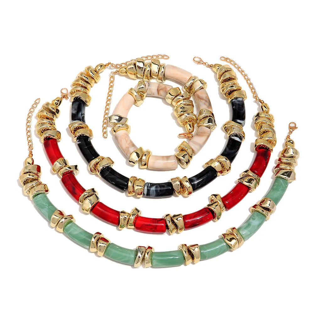 Statement Acrylic Geometric Beads Golden Irregular Spacer Choker Necklaces Elegant Colorful Chunky Necklace Fashion Jewelry