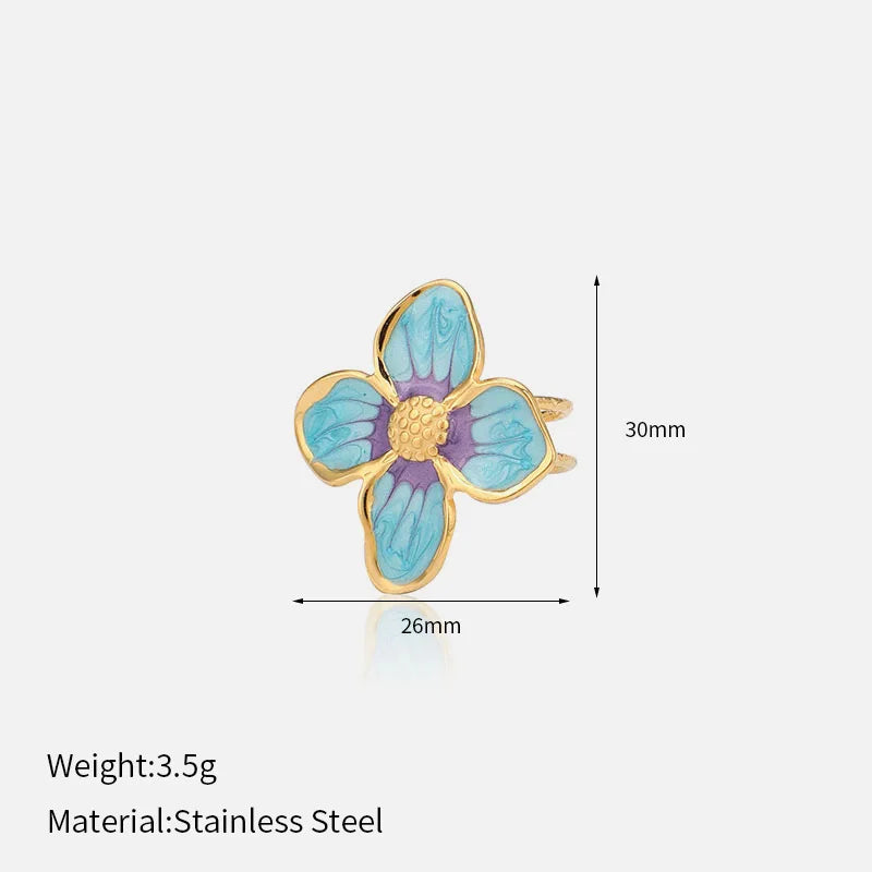 EILIECK 316L Stainless Steel Enamel Starfish Shells Open Adjustable Ring for Women Waterproof Chic Beach Summer Ring Jewelry