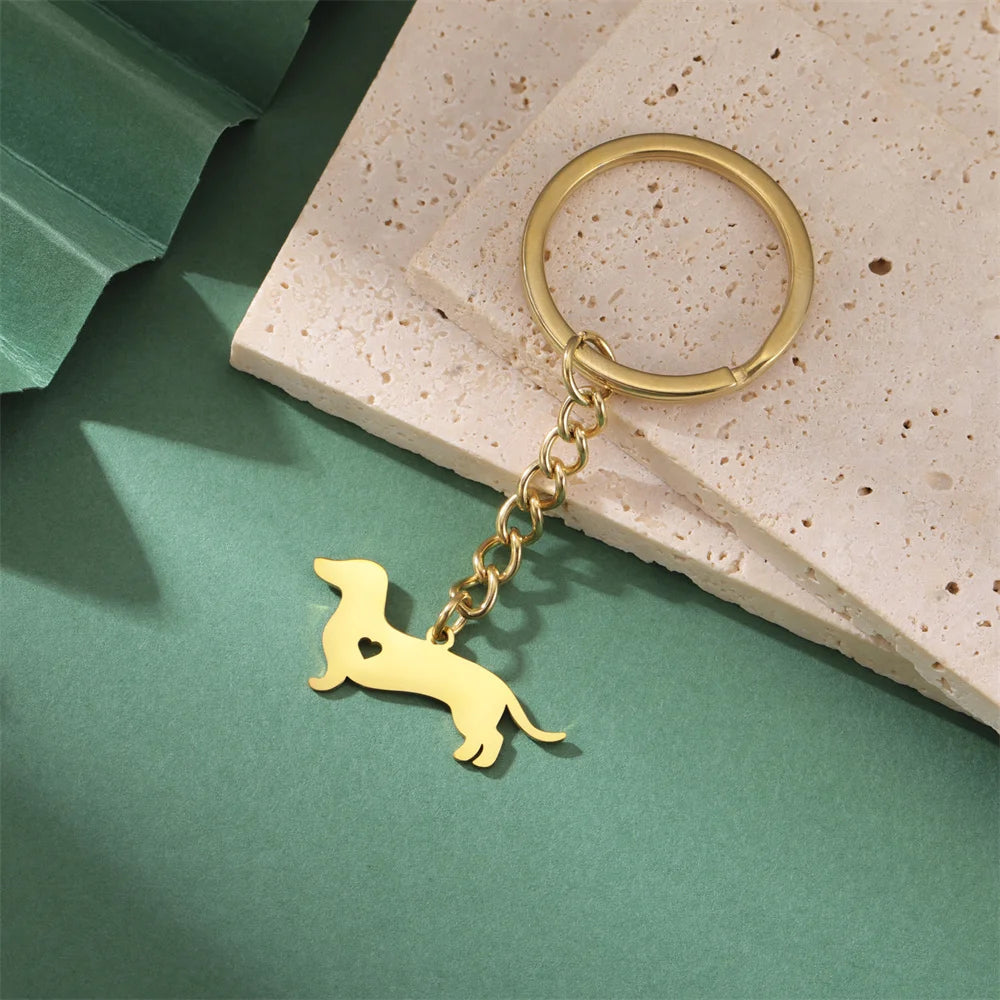 Cute Dog Samoye Keychain for Women Men Stainless Steel Dachshund Puppy Animal Lovers Key Ring for Car Backpack  Jewelry Gifts