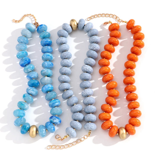 Vintage Texture Oblate Round Beads Choker Necklace Fashion Colorful Geometric Abacus Bead Collar Necklace New Jewelry Gifts