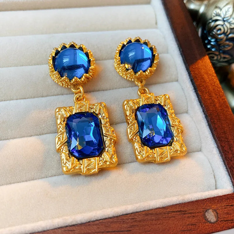 Bluey Rhinestone Square Metal Dangle Earrings for Women Occidental Vintage Niche Exquisite New Earring Fashion Jewelry Wholesale