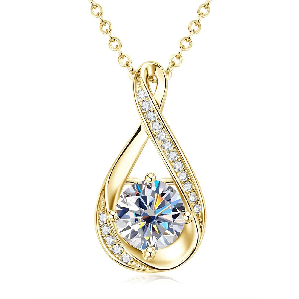 OXTAO Infinity Moissanite Pendant Necklace 8mm&1.2mm D VVS1 for Women 14K Gold Filled Clavicle Chain Necklace Fine Jewelry Gift