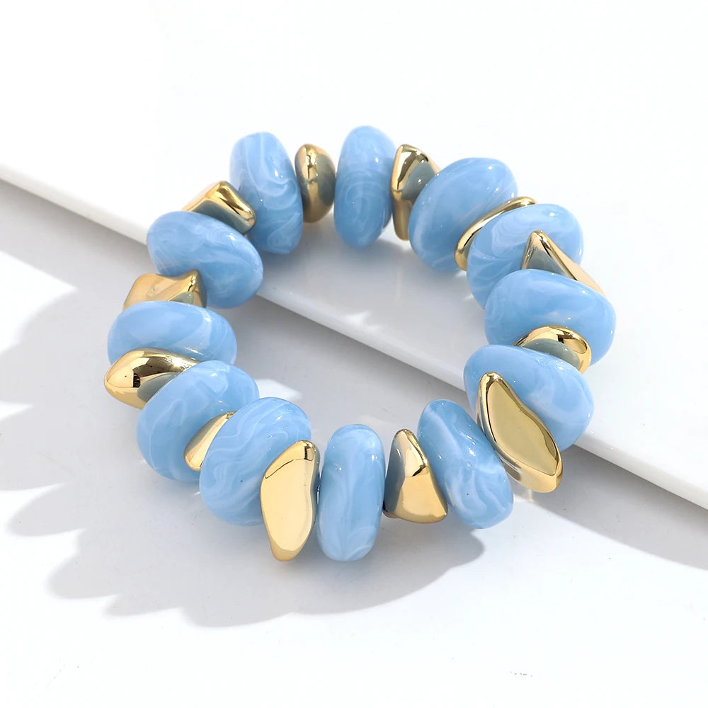 Fashion Acrylic Colorful Irregular Geometric Beads Elastic Bracelets Geometry Beaded Chunky Bracelet for Women New Jewelry Gifts