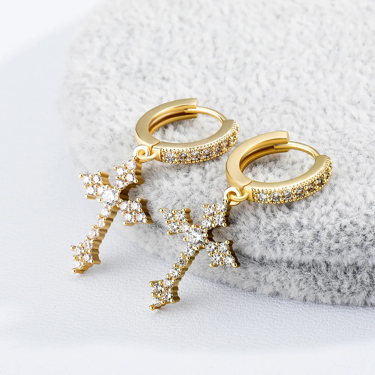 OXTAO Statement Hiphop Cross Earrings for Men Women 2.5mm D VVS1 Moissanite Drop Earrings Party Jewelery Gifts 14K Gold Filled