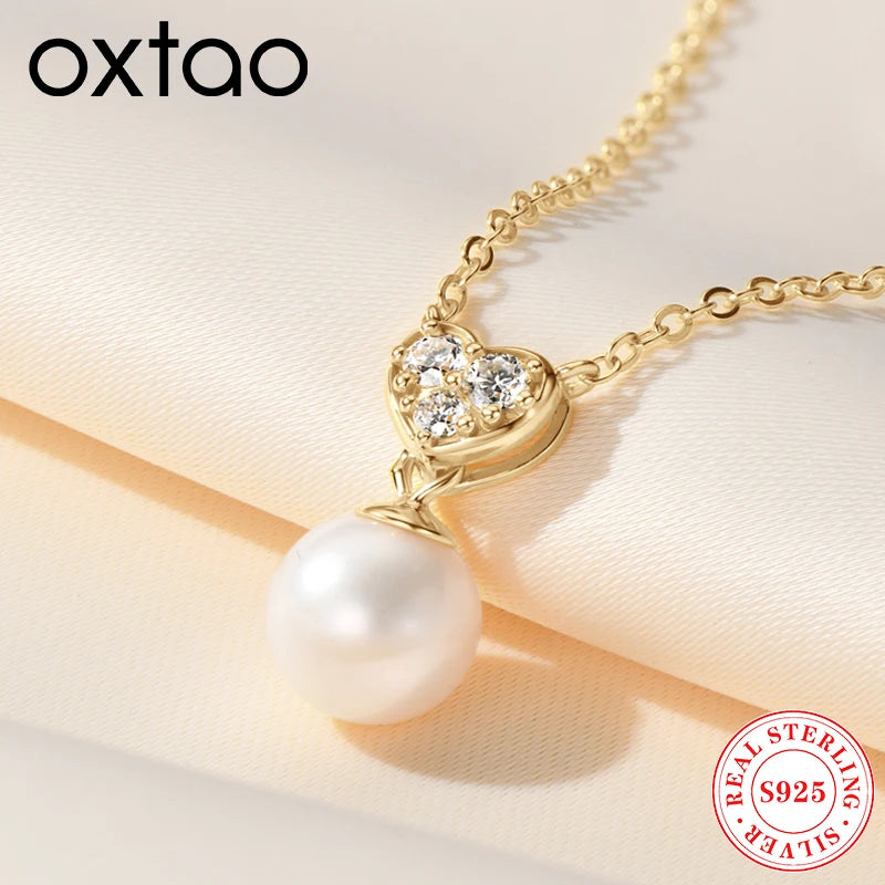 OXTAO Real 925 Silver Necklace Natural Freshwater Pearl Pendant for Women Clavicle Chain Necklace Fine Jewelry Gift wholesale