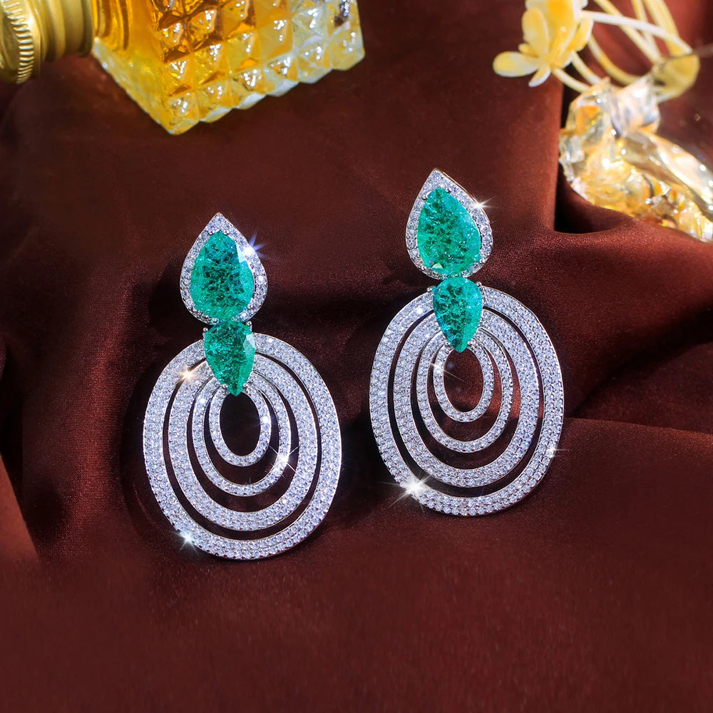 ThreeGraces Gorgeous Shiny Green Ice Crack Design Zirconia Big Round Shape Bridal Wedding Party Drop Earrings for Women E2044