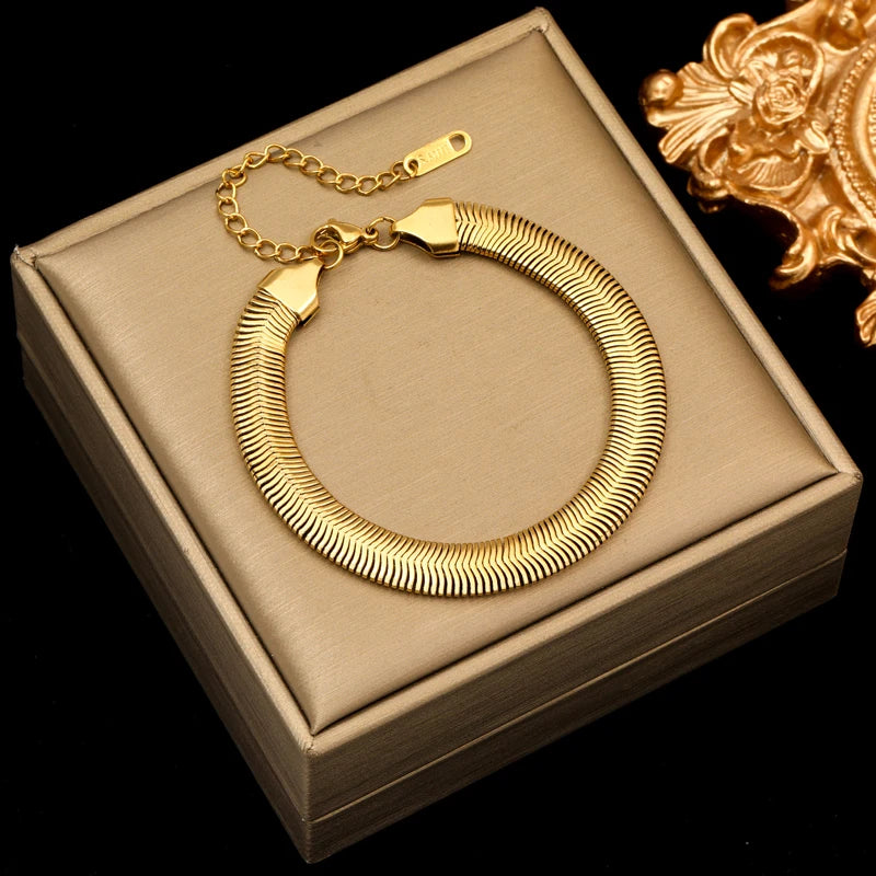 EILIECK 316L Stainless Steel Link Chain Bracelet For Women Trendy Punk 18K Gold Plated Waterproof Wrist Chain Jewelry Gift Party