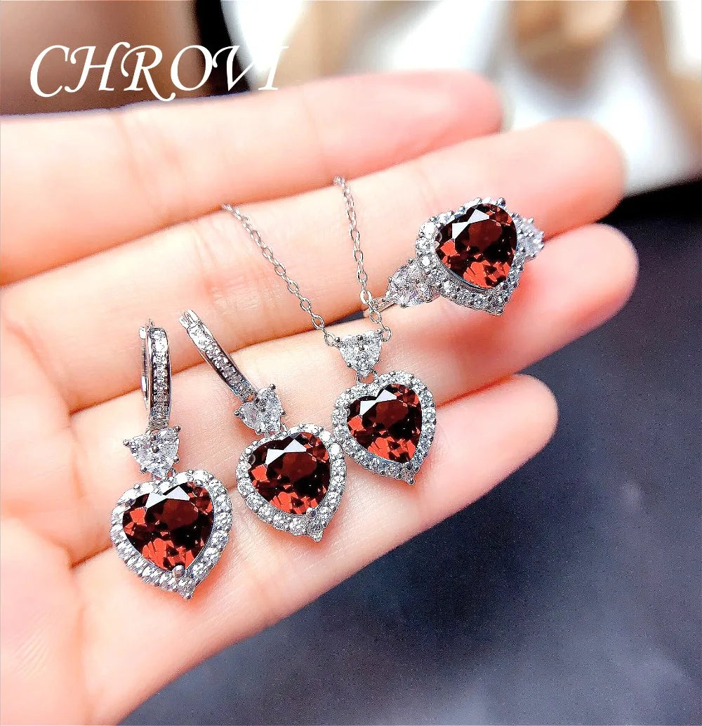 Light luxury 925 sterling silver new Palan set of ring, pendant, earrings, studs, sweet heart, fashionable and simple