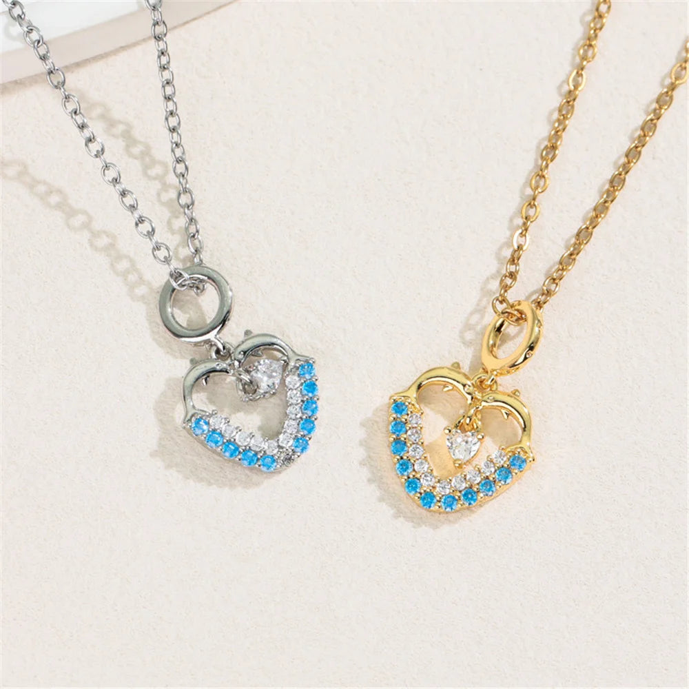 Small Heart Love Charm Female White Red Bule Zircon Fashion Pendant Necklace Gold Silver Color Wedding Jewelry For Cute Women