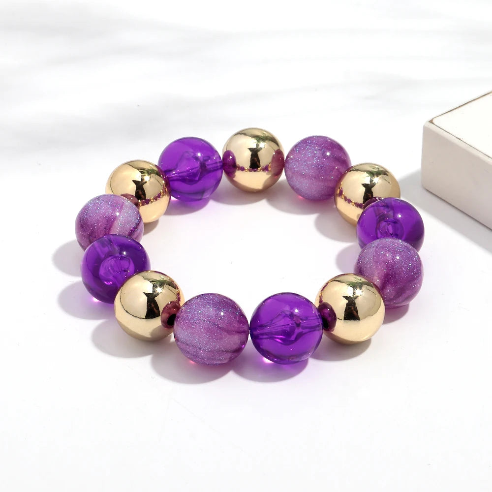 Trendy Acrylic Colorful Glitter Elastic Round Beads Bracelets New Resin Geometric CCB Bead Bangles Bracelet 2025 Fashion Jewelry