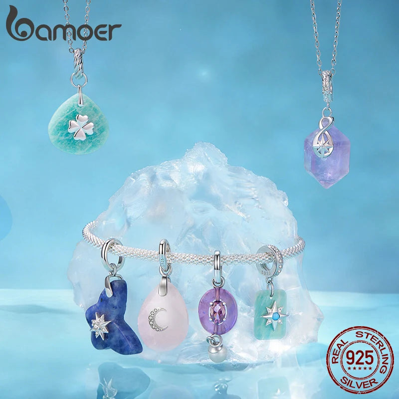 BAMOER 925 Sterling Silver Natural Crystal Pendant fit Original Bracelet DIY Bamoer Charm for Jewelry Making Party Gift