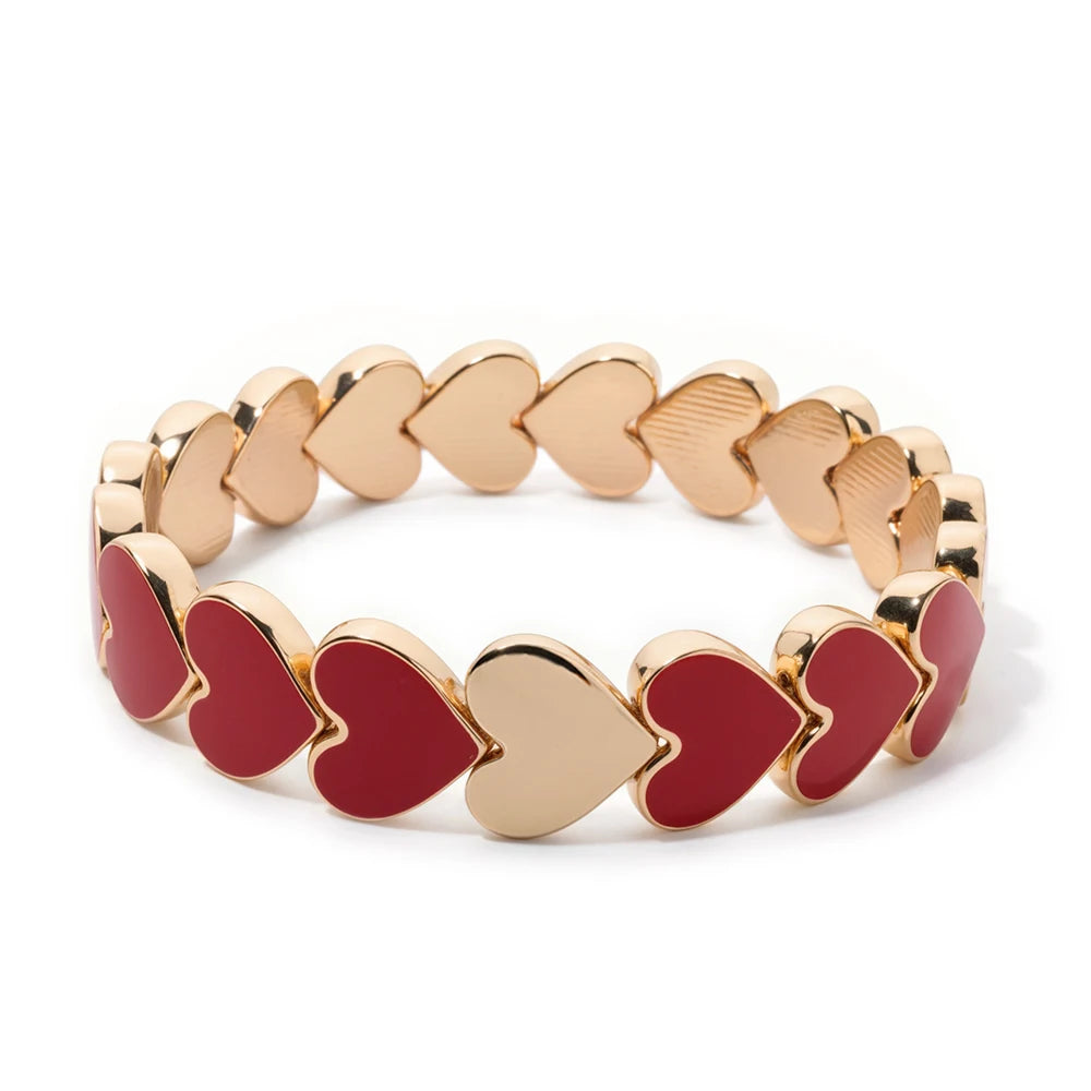 BEUTIFOR Drop Oil Love Shape Beaded Elastic Bracelets For Women Colorful Boho Beads Chunky Peach Love Wrist Accessory