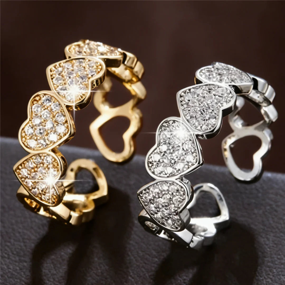 Cute Female Gold Color Heart Wedding Rings Promise Open Adjustable Engagement Jewelry For Women