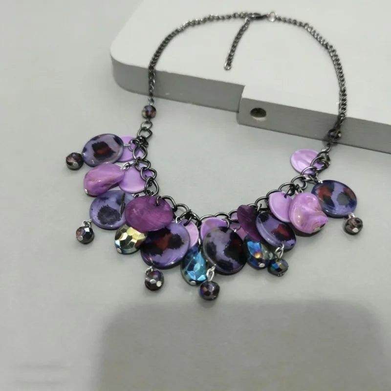 NISHIZAWA Y2k Purple Necklaces for Women Tassels Vintage Chokers Jewelry Beach Style Fashion Collares Para Mujer