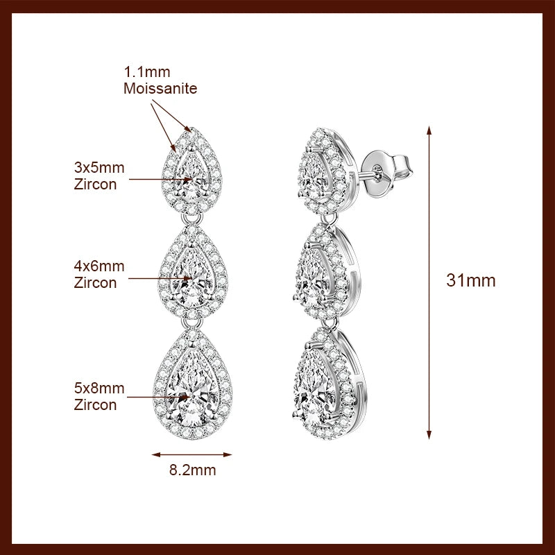 OXTAO Pear Cut D Moissanite&CZ Dangle Drop Earrings with Certified for Women Waterdrop Tassel Earrings Jewelry 14K Gold Filled