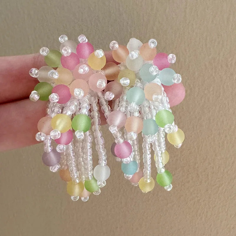Colorful Beads Earrings for Women Summer Beach Style Flowers Sweet Jewelry Fashion Vacation Retro Pendientes Mujer