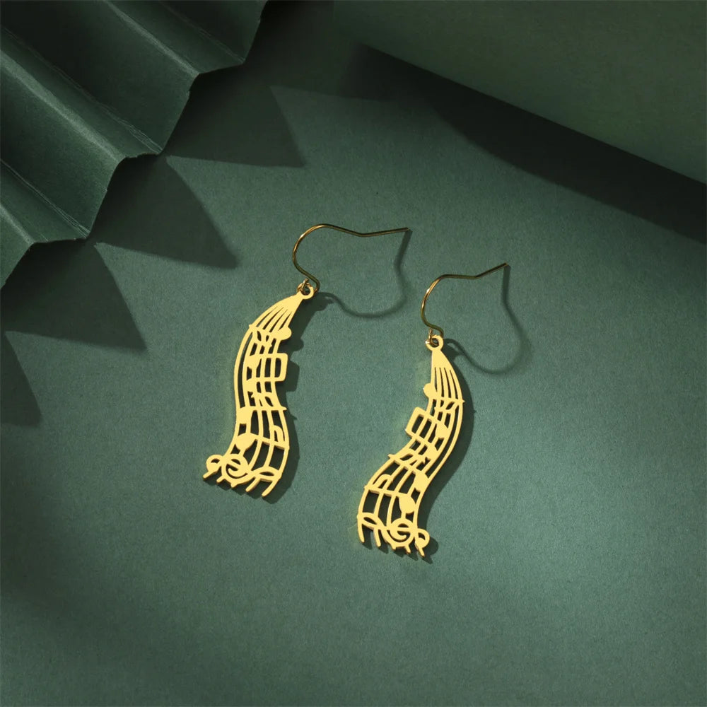 My Shape Music Note Drop Earrings for Women Men Gifts Stainless Steel Classic Musical Violin Dangle Earring Jewelry Musican Gift