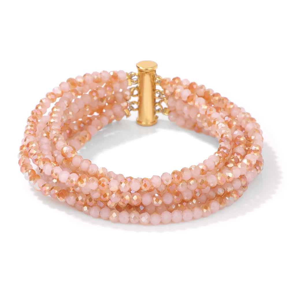Multi layered Faceted Glass Crystal Beads Bracelets For Women Men Miyuki Crystal Magnetic Buckle Bracelet Bohemia Jewelry