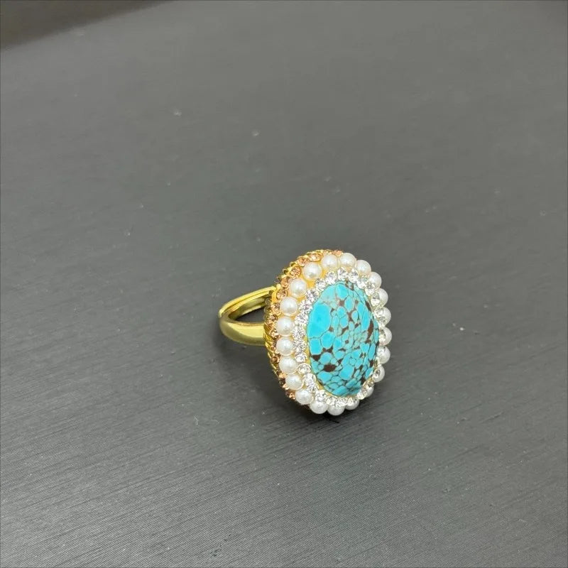 NISHIZAWA Turquoise Pearls Earrings for Women Turkish Style Vintage Jewelry Sets Elegant Geometric Fashion Pendientes Mujer
