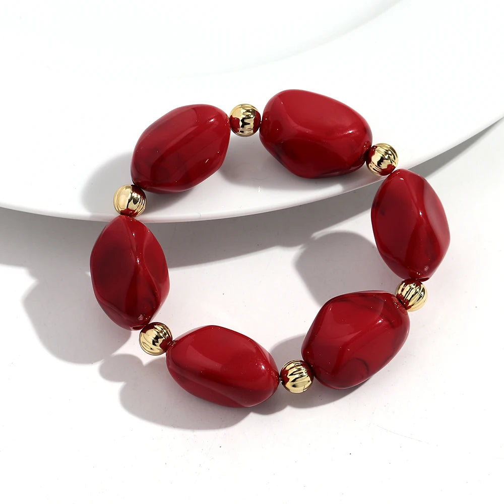 Fashion Acrylic Marbled Irregular Geometry Beads Stretch Bracelet Elegant Colorful Cuff Bangle Bracelets 2026 Trendy Jewelry